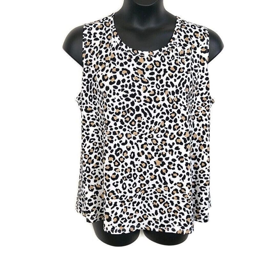 Chris & Carol Womens sz 2x Tank Top White Leopard Print Sleeveless